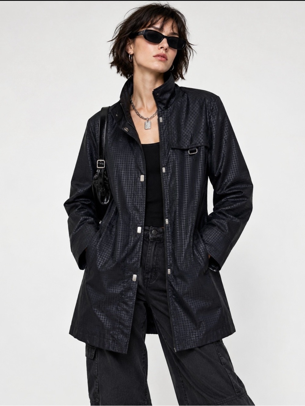 Vintage 90s/Y2K Windbreaker/Raincoat Mid-Length Funnel Neck Rain Jacket